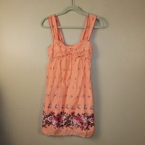 Studio M Peach Floral Silk Blend Sundress Women's Medium Empire Waist Boho...